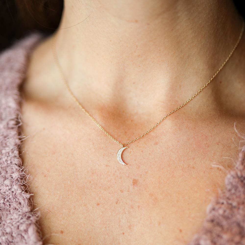 14K Yellow Gold Diamond Moon Pendant