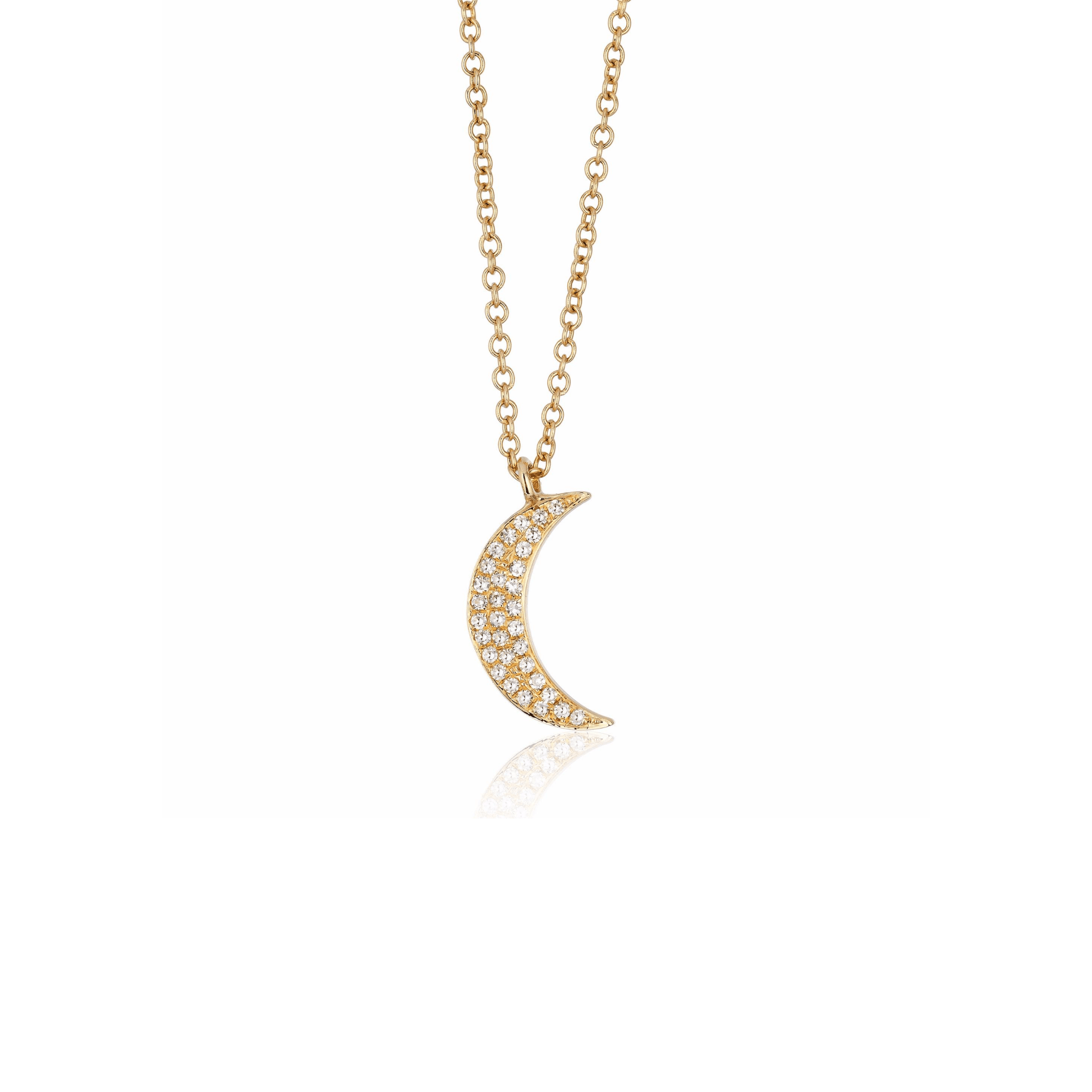 14K Yellow Gold Diamond Moon Pendant