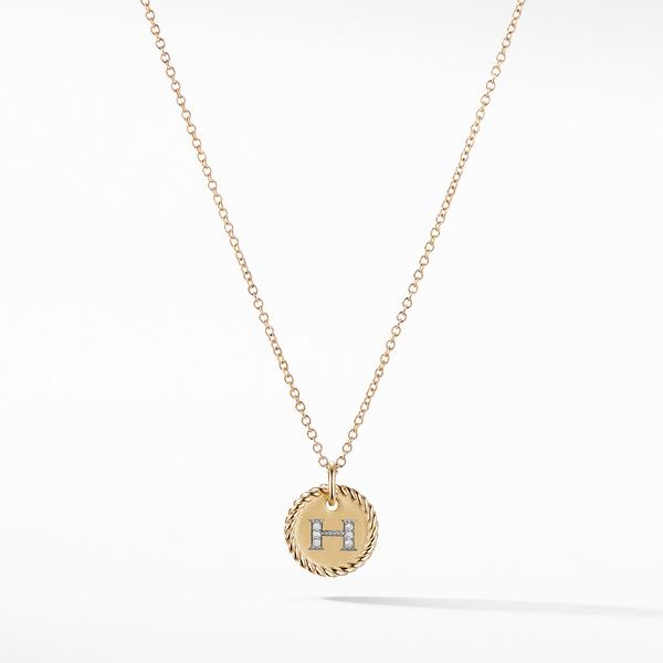 "H" Pendant with Diamonds in Gold on Chain