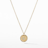 "V" Pendant with Diamonds in Gold on Chain