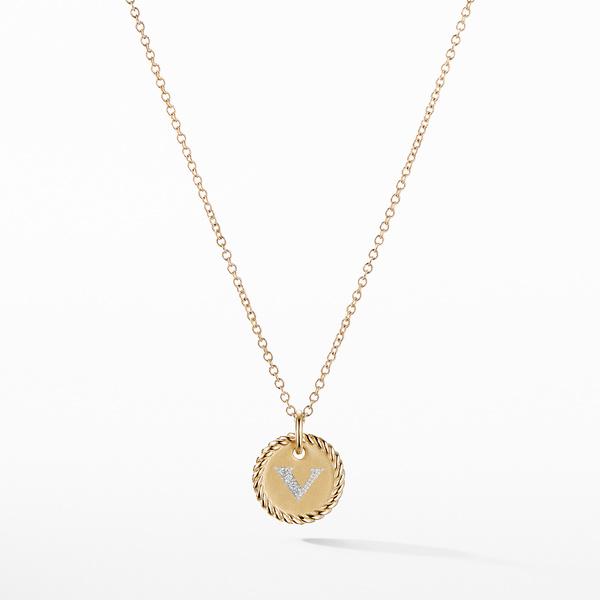 "V" Pendant with Diamonds in Gold on Chain