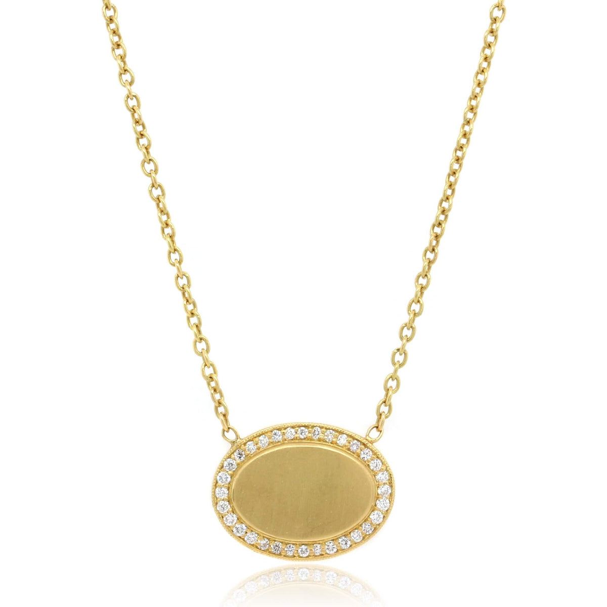 18K Yellow Gold and Diamond Oval Pendant