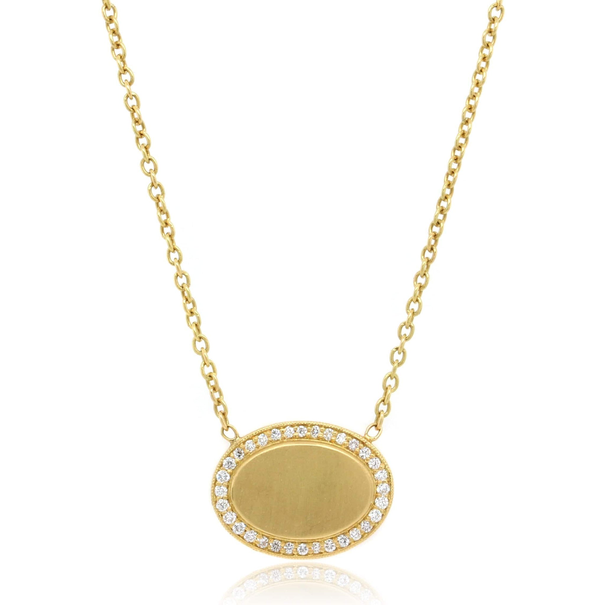 18K Yellow Gold and Diamond Oval Pendant