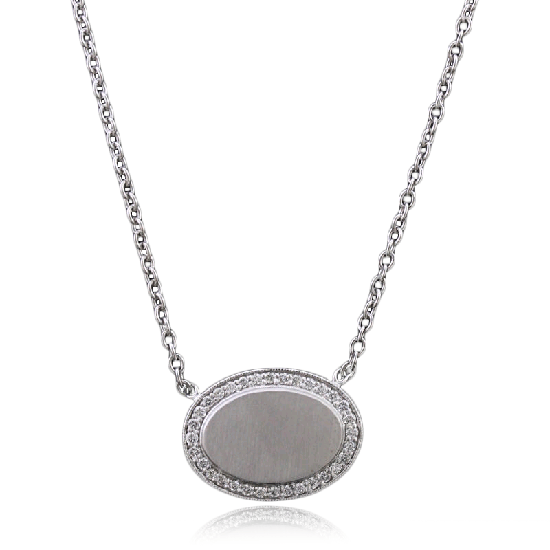 Penny Preville 18K White Gold Oval Diamond Disc Necklace
