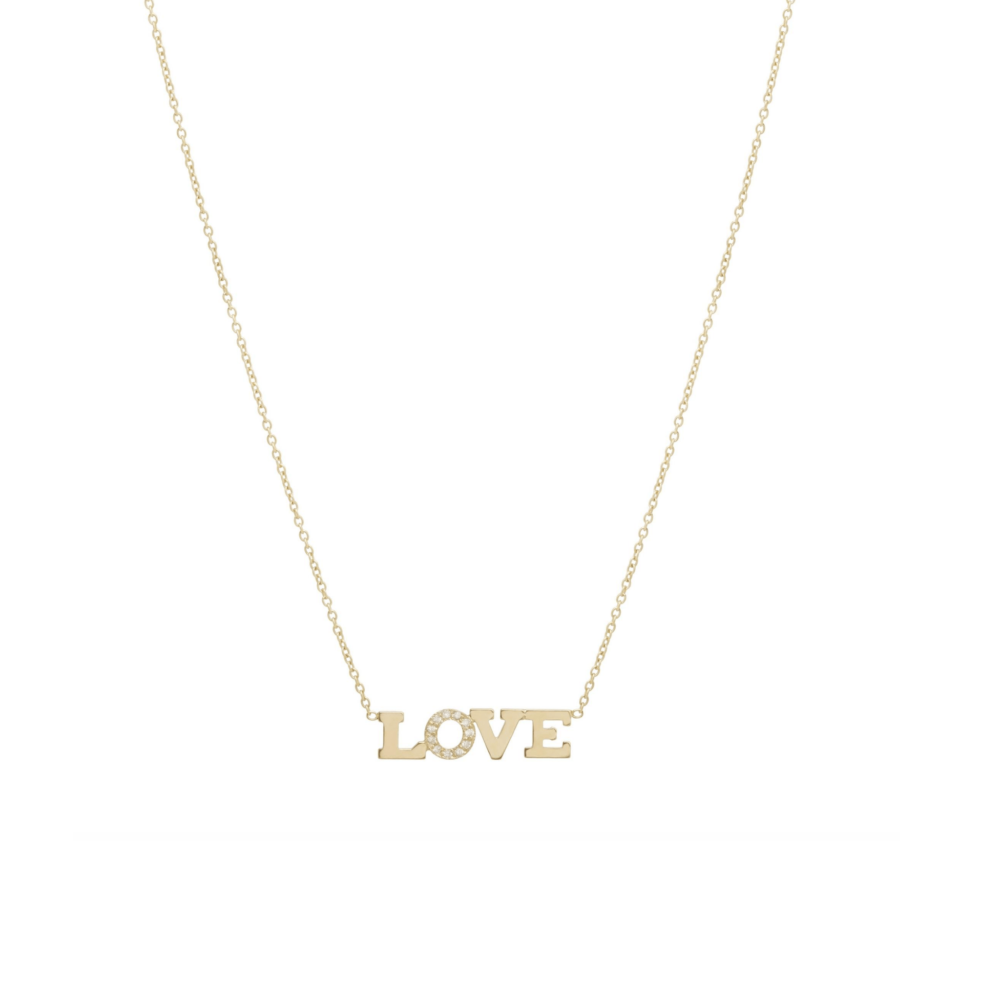 14K Yellow Gold Love Diamond Necklace