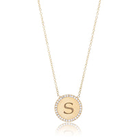 14K Yellow Gold Diamond Round Disc Necklace