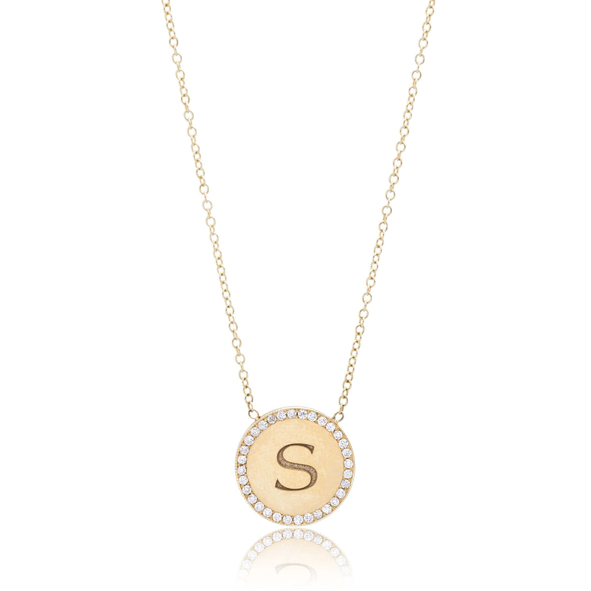 14K Yellow Gold Diamond Round Disc Necklace
