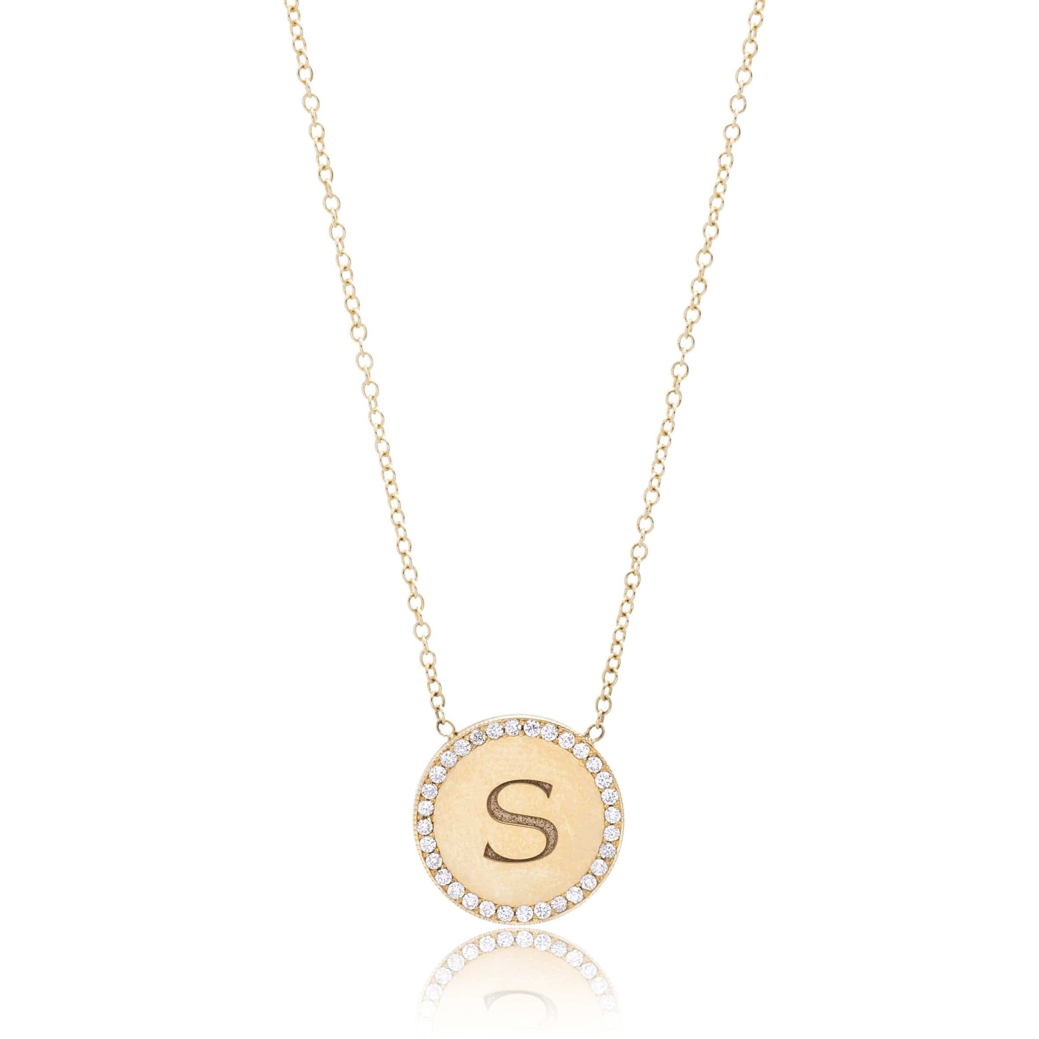 14K Yellow Gold Diamond Round Disc Necklace