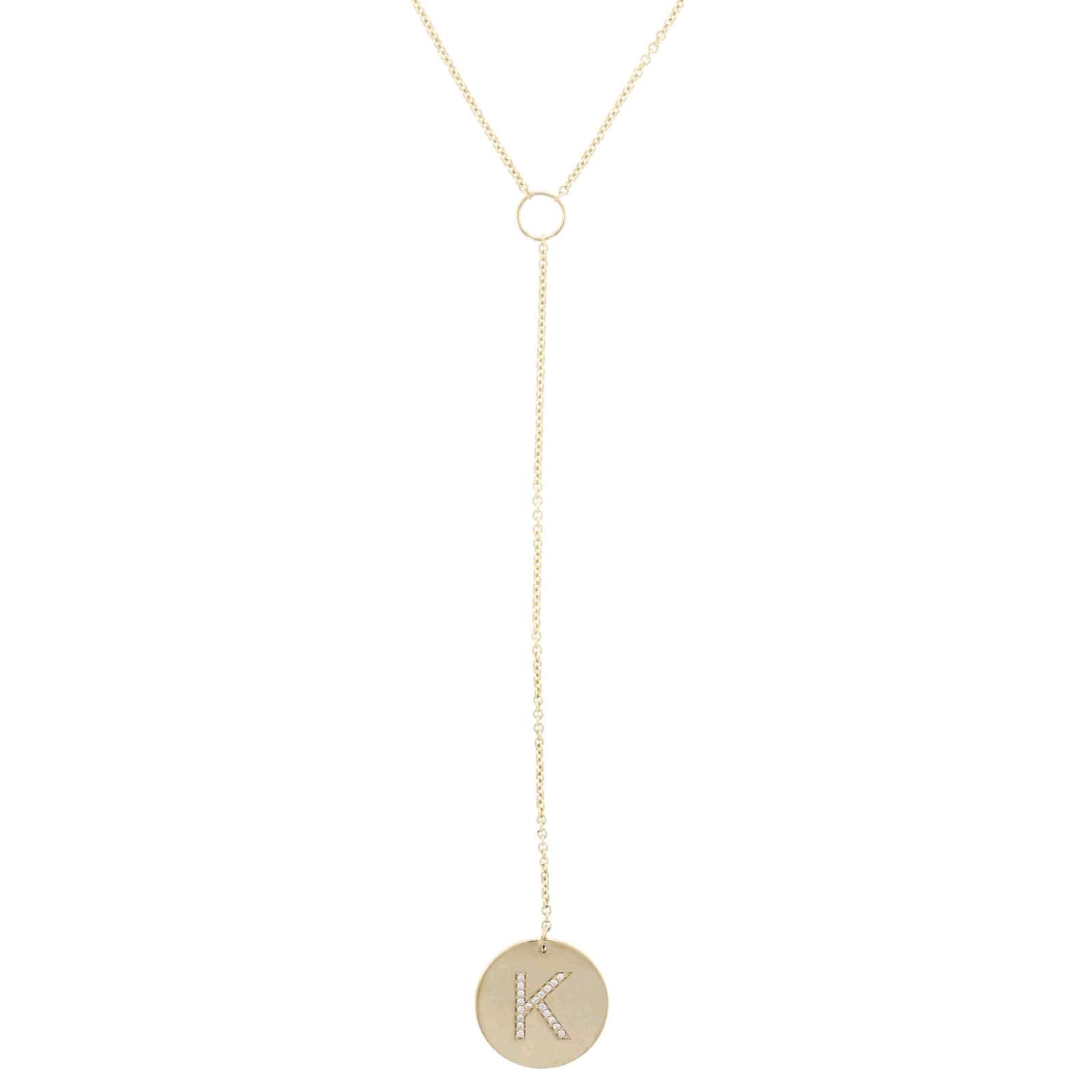 14K Yellow Gold Diamond "K" Drop Necklace