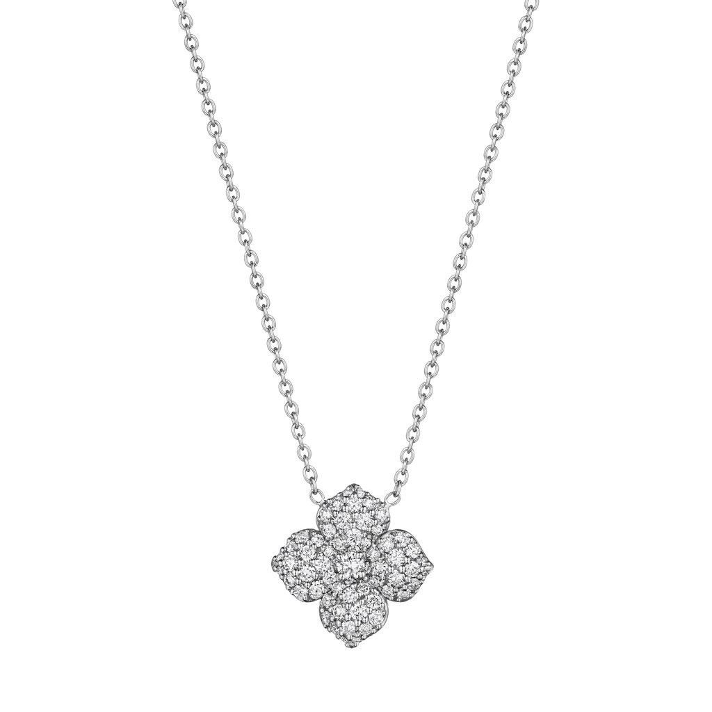 18K White Gold Pave Diamond Flower Pendant, 18K White Gold Pave Diamond Flower Pendant, Long's Jewelers