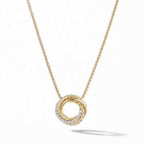 Crossover Mini Pendant Necklace in 18K Yellow Gold with Diamonds