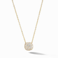 Cushion Stud Pendant Necklace in 18K Yellow Gold with Pavé Diamonds