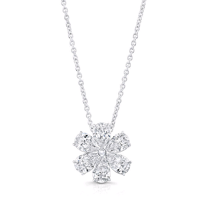 18K White Gold Diamond Flower Pendant