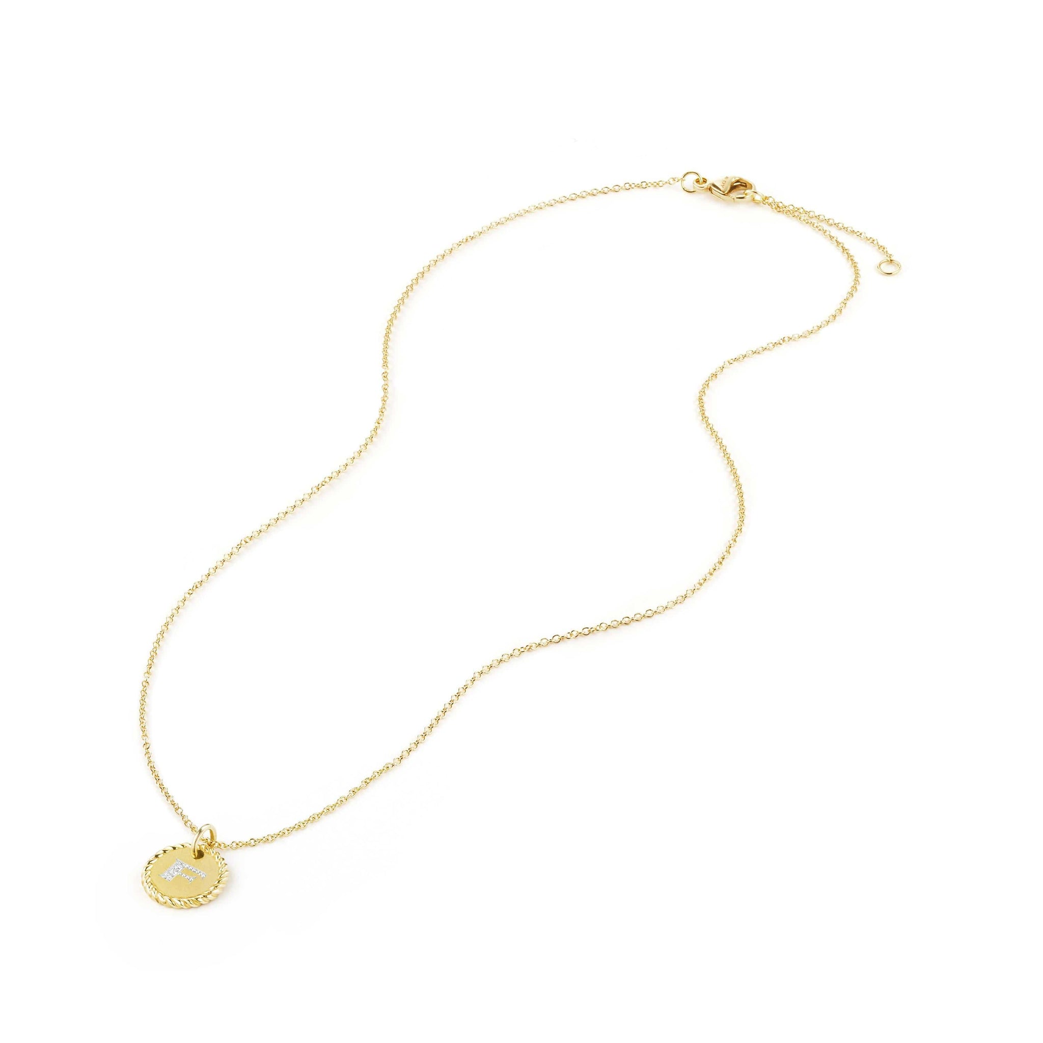 "F" Pendant with Diamonds in Gold on Chain