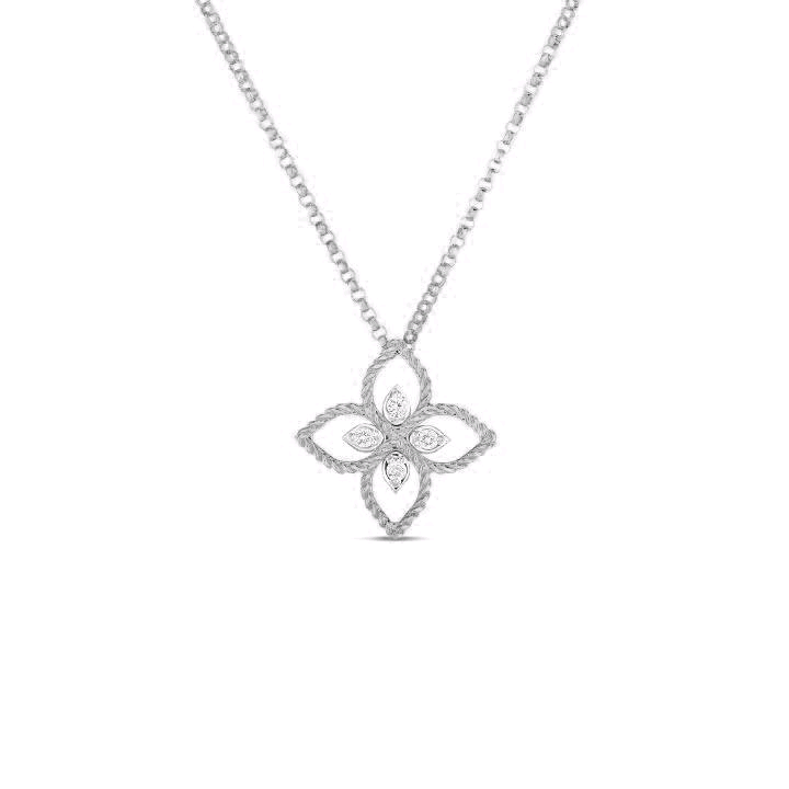 18K White Gold Flower Diamond Pendant