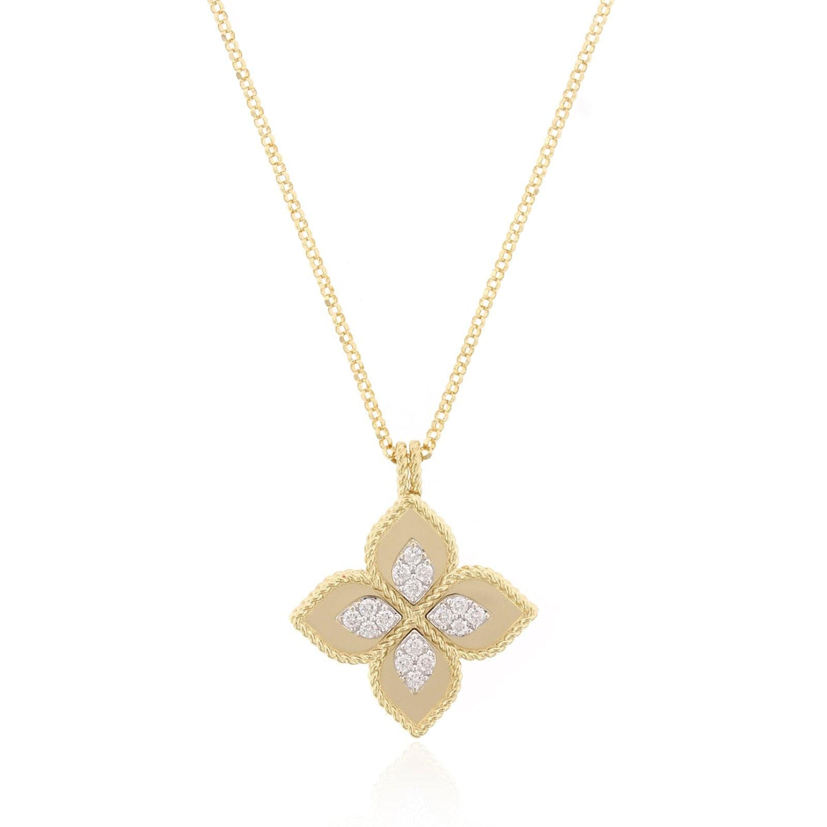 18K Yellow Gold Diamond Princess Flower Necklace