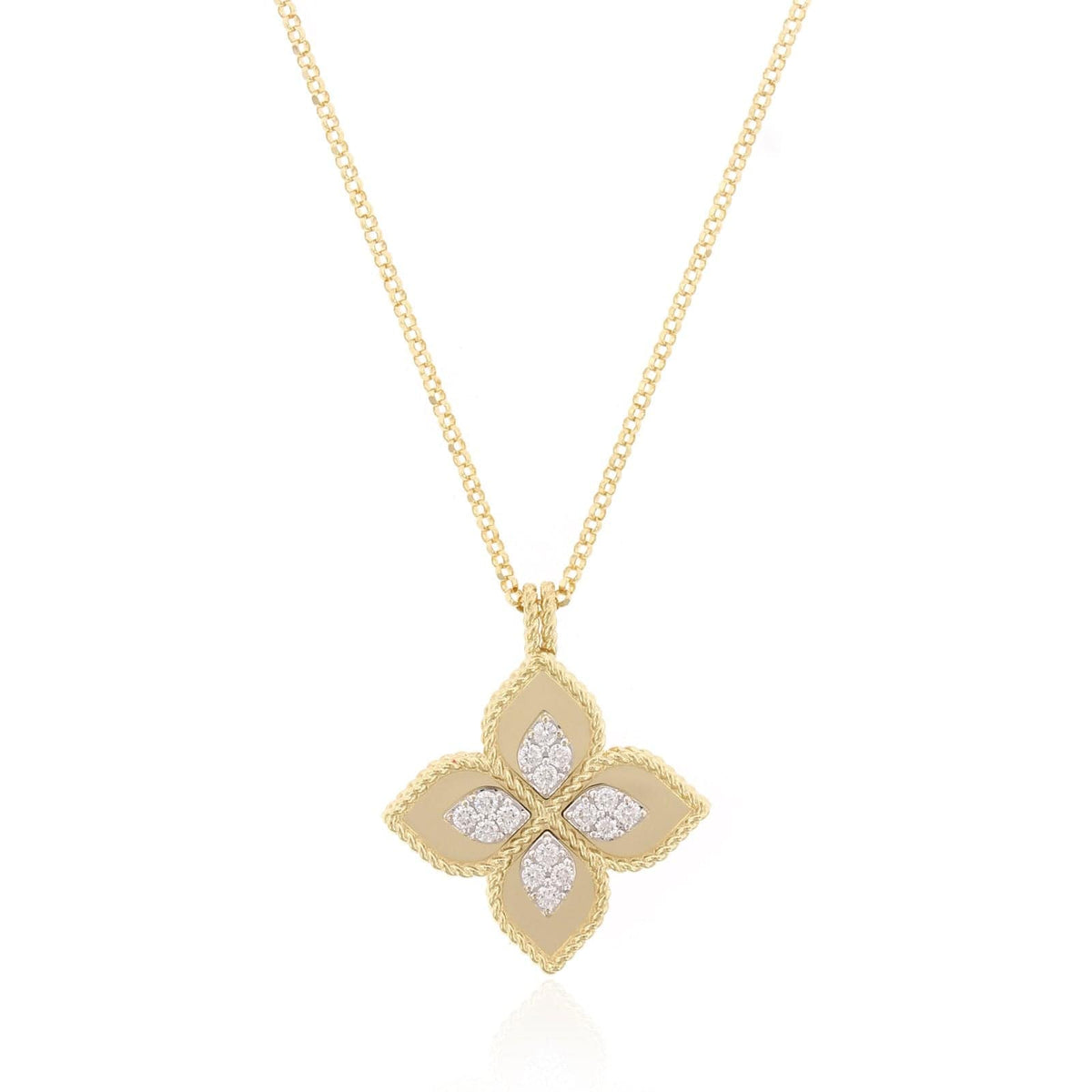 18K Yellow Gold Diamond Princess Flower Necklace