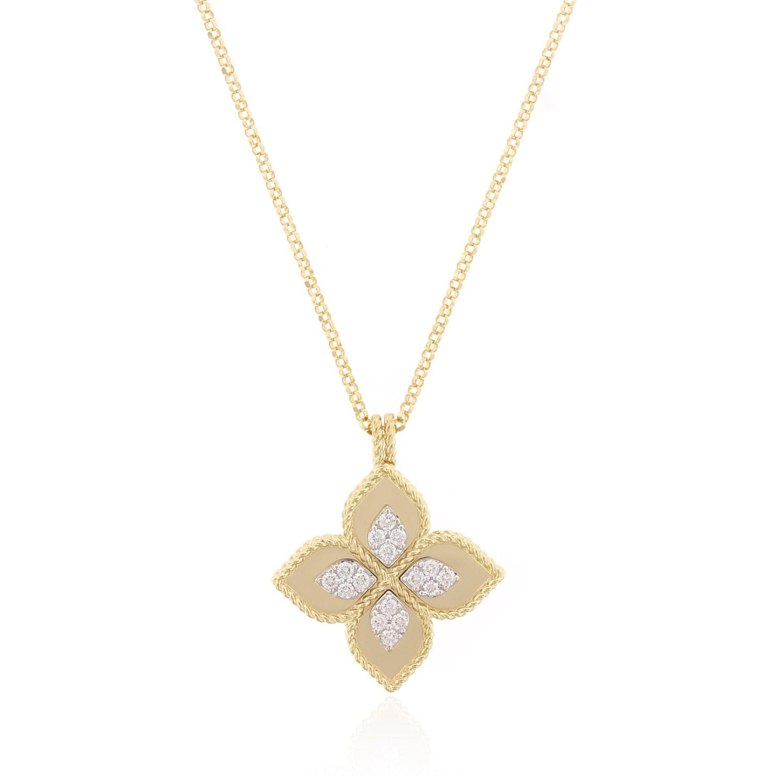 18K Yellow Gold Diamond Princess Flower Necklace