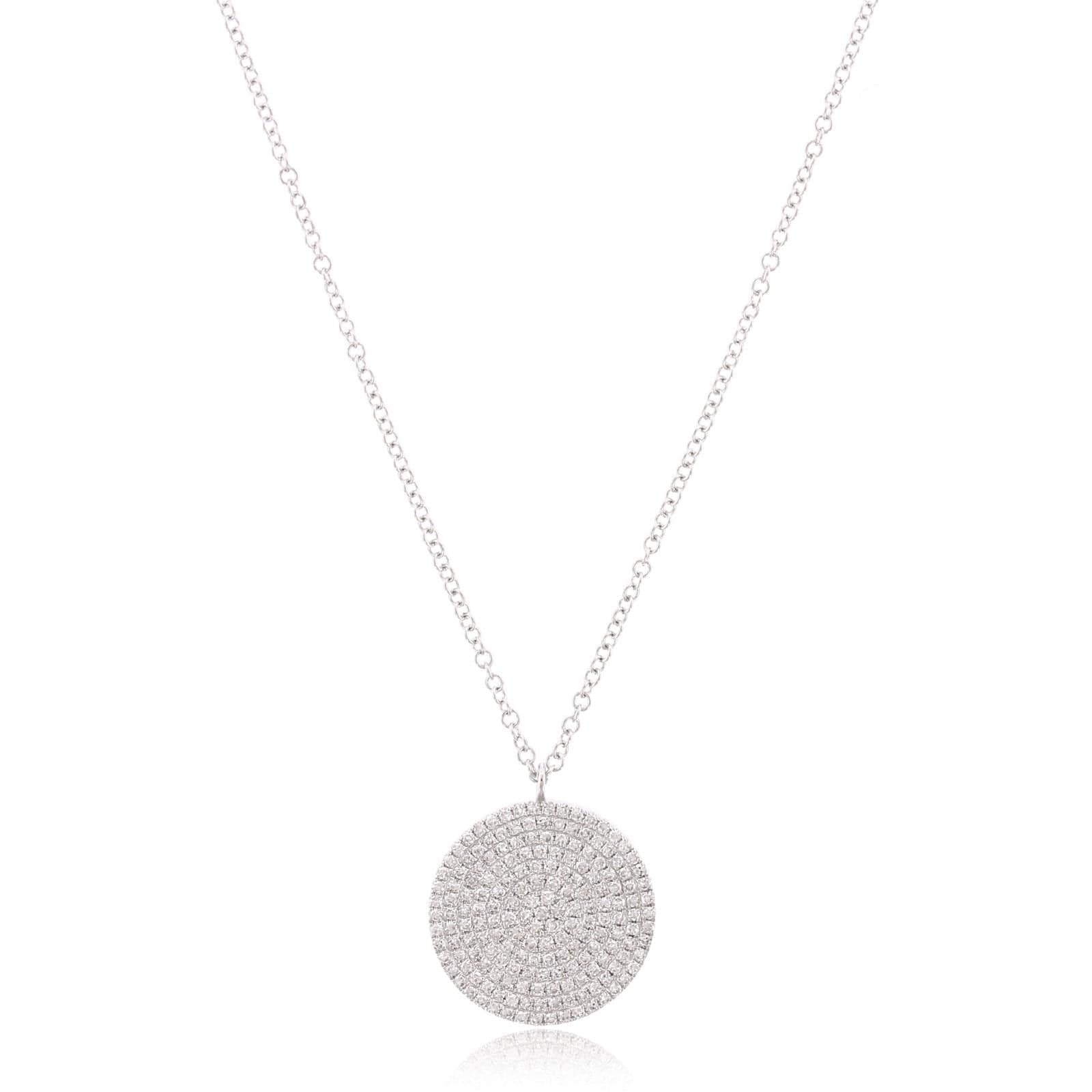 14K White Gold Large Diamond Disc Pendant
