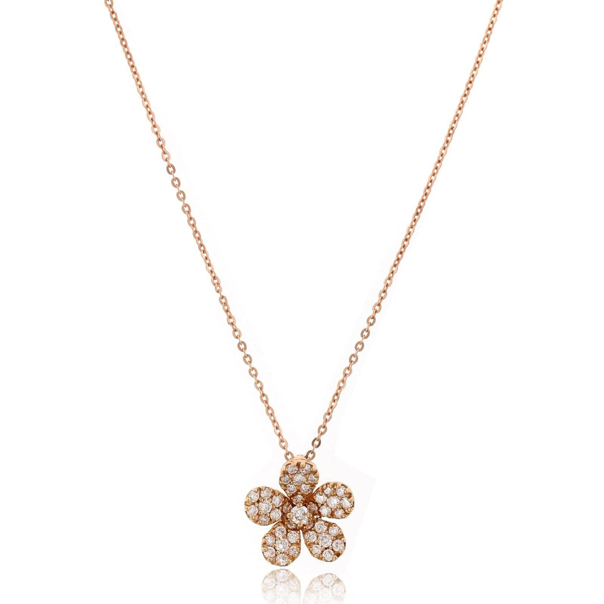 14K Rose Gold Diamond Pave Flower Pendant