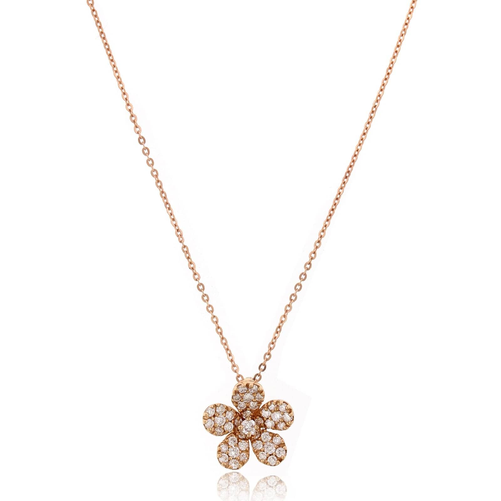 14K Rose Gold Diamond Pave Flower Pendant