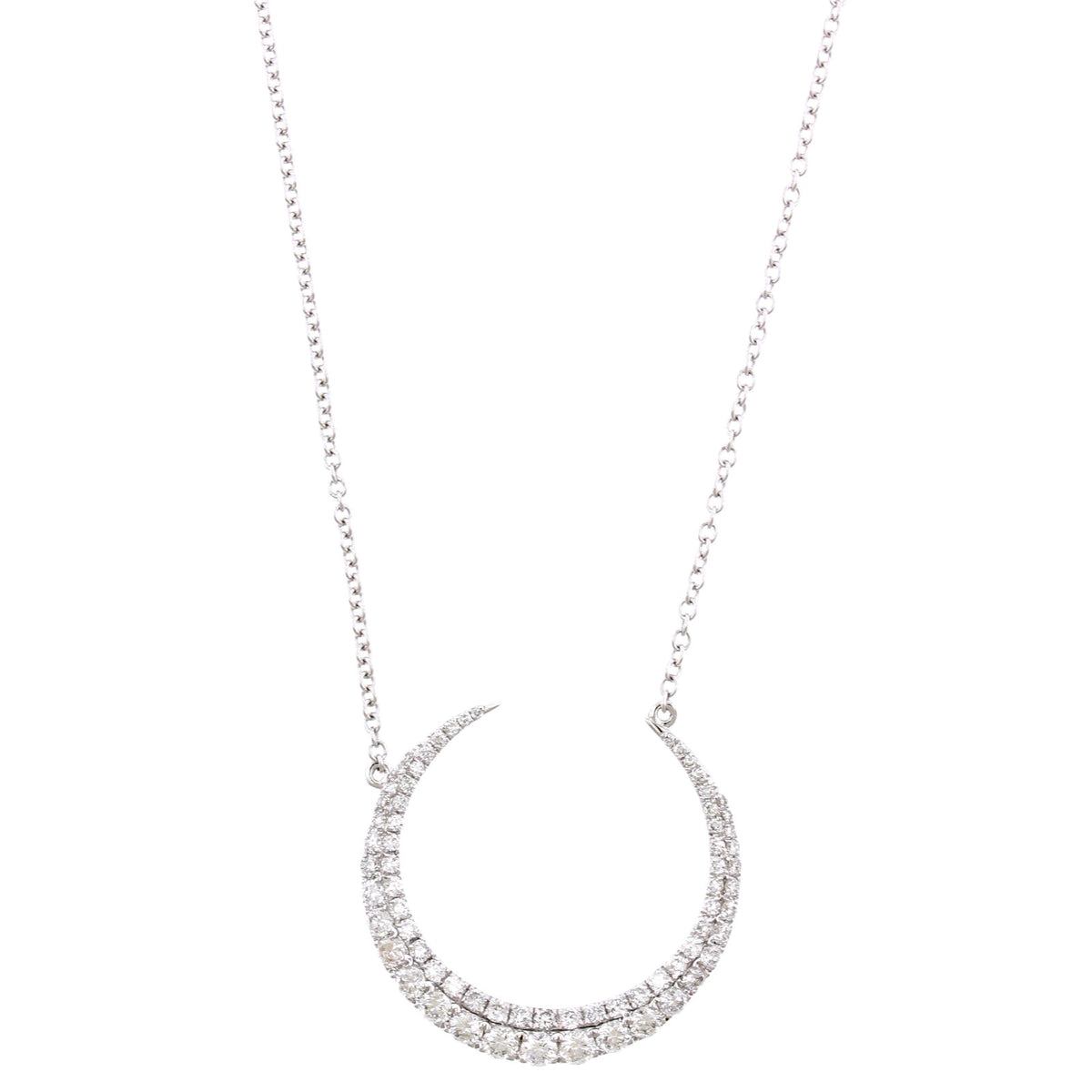 14K White Gold Diamond Pave Moon Necklace