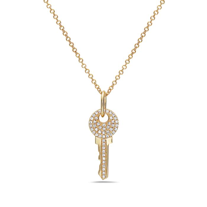 14K Yellow Gold Key Diamond Necklace