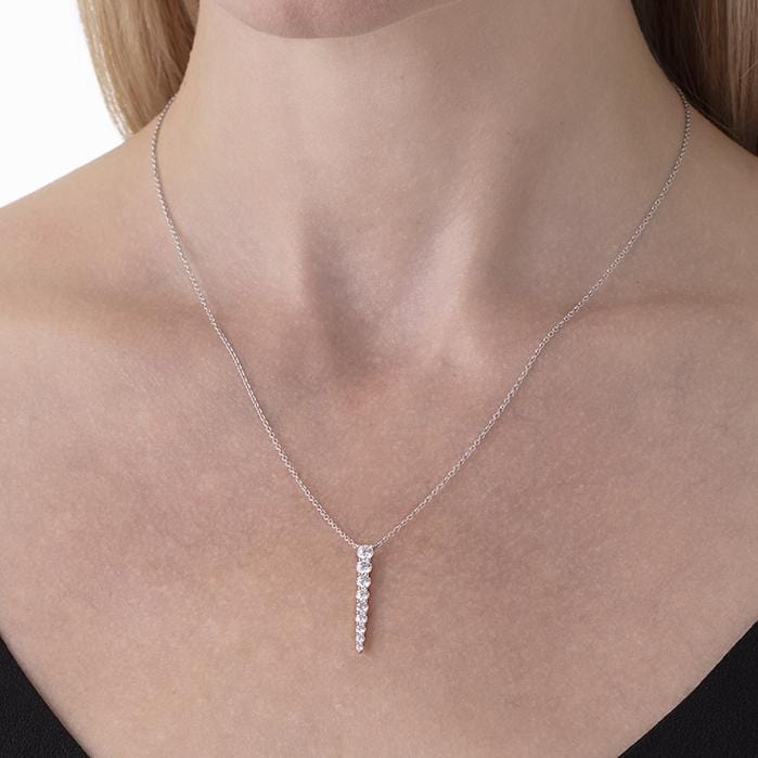 18K White Gold Graduating Diamond Drop Necklace
