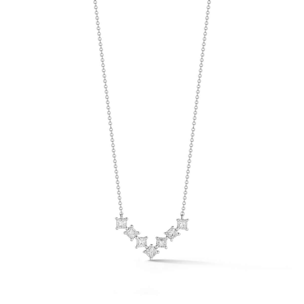 14K White Gold Diamond "V" Shaped Necklace