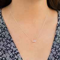 14K White Gold Baguette Diamond Slope Bar Necklace