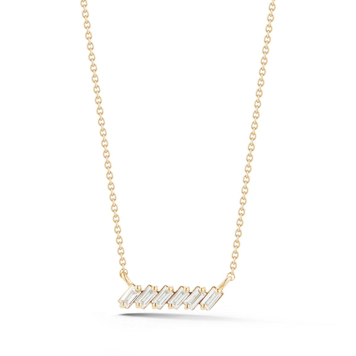 14K Yellow Gold Diamond Baguette Bar Slope Necklace