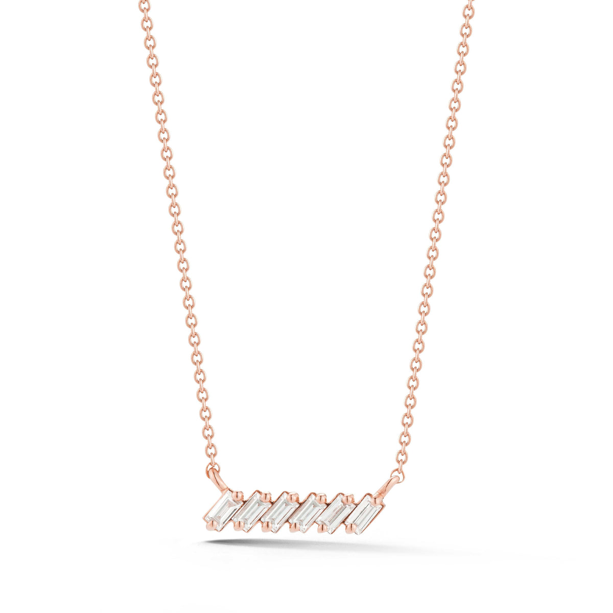 14K Rose Gold Diamond Baguette Bar Slope Necklace