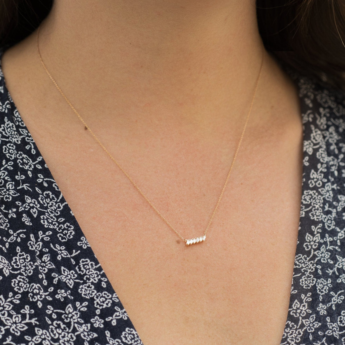 14K Rose Gold Diamond Baguette Bar Slope Necklace