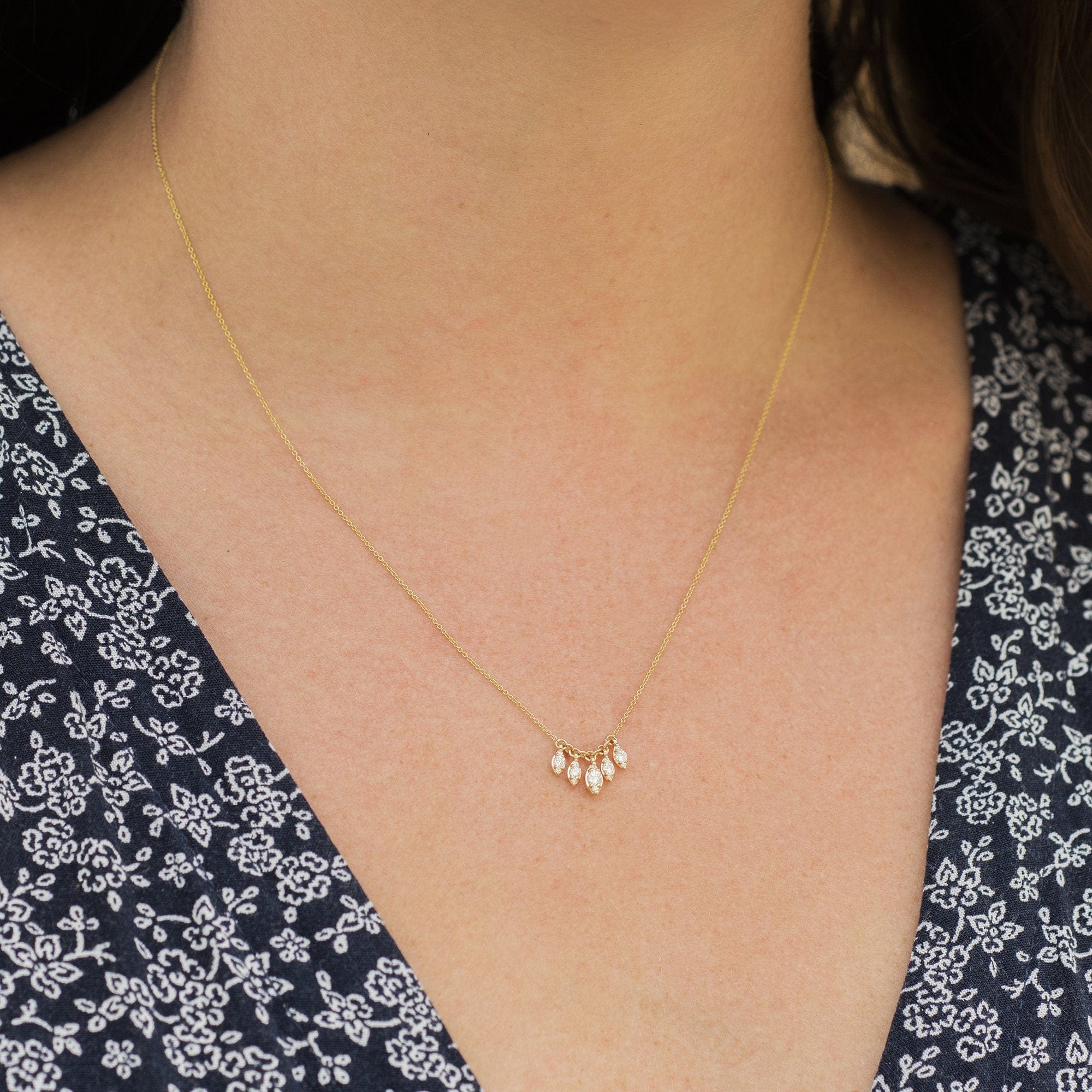 14K Yellow Gold Multi Marquise Diamond Necklace