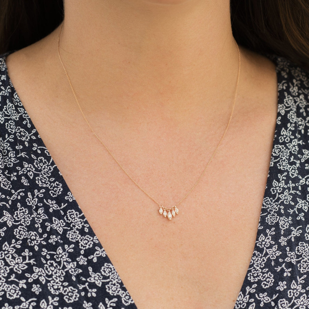 14K Rose Gold Multi Marquise Diamond Necklace