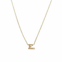 14K Yellow Gold Initial E Side Diamond Necklace