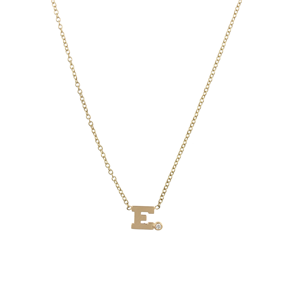 14K Yellow Gold Initial E Side Diamond Necklace