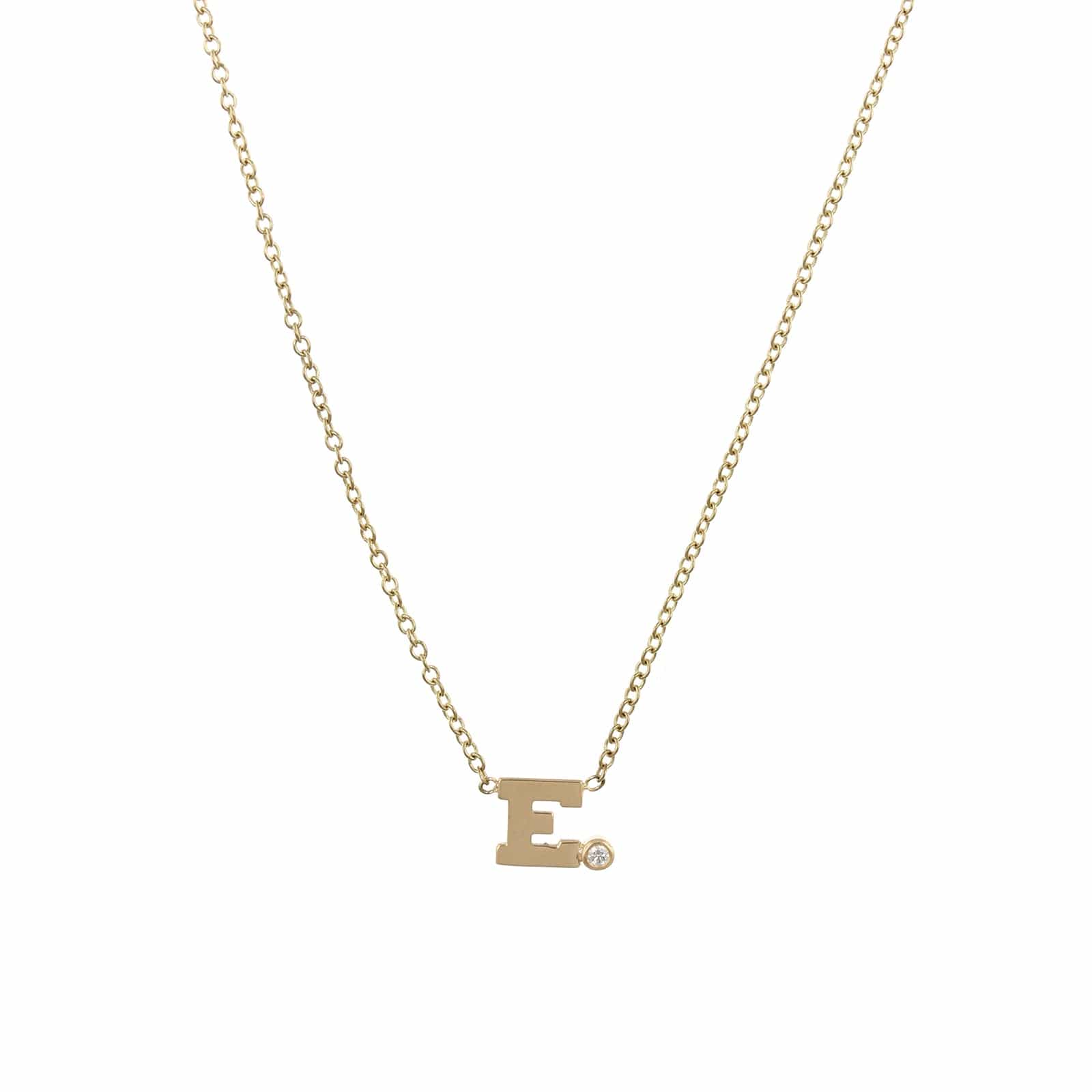 14K Yellow Gold Initial E Side Diamond Necklace