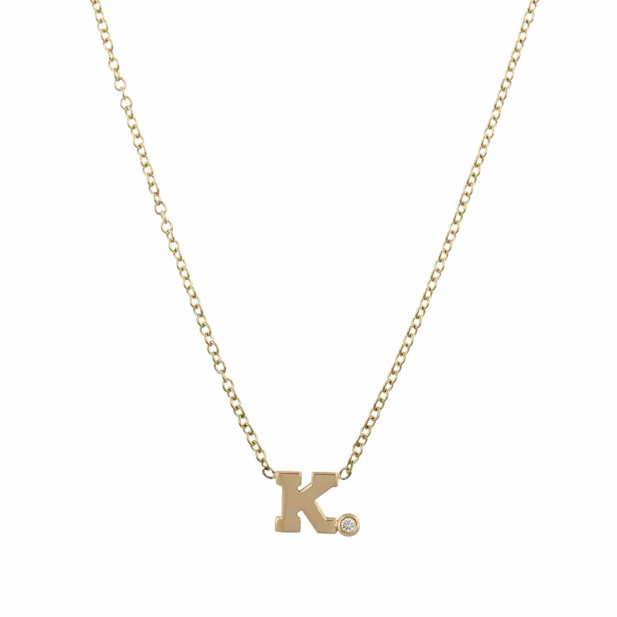 14K Yellow Gold Initial K Side Diamond Necklace