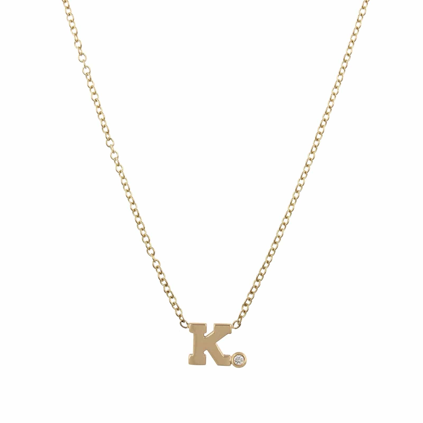 14K Yellow Gold Initial K Side Diamond Necklace