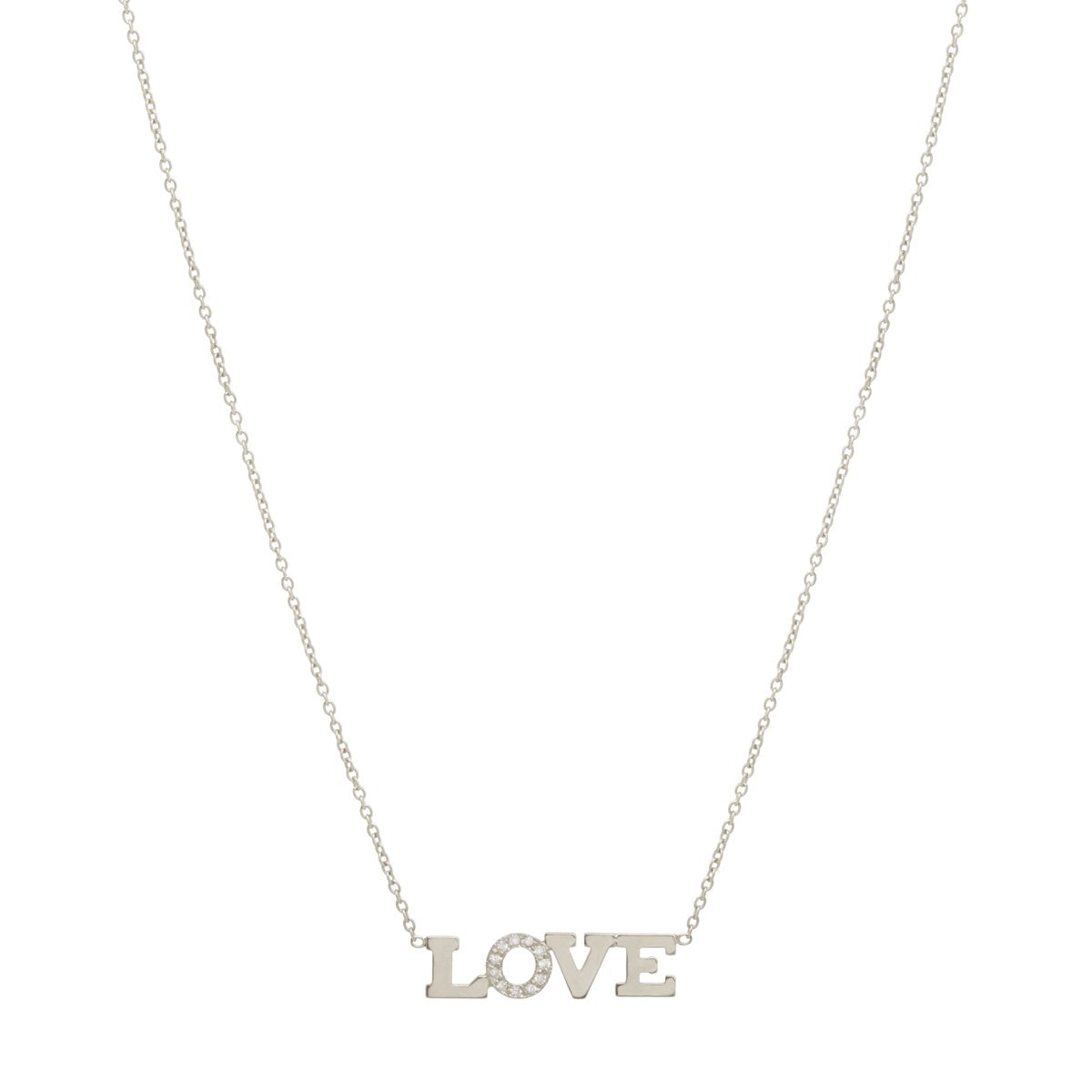 14K White Gold Diamond "LOVE" Necklace