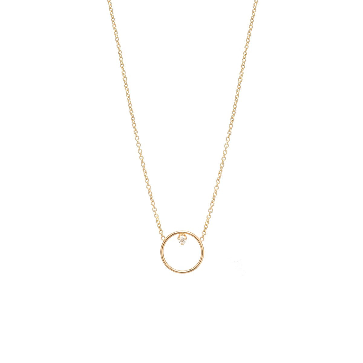 14K Yellow Gold Diamond Open Circle Necklace