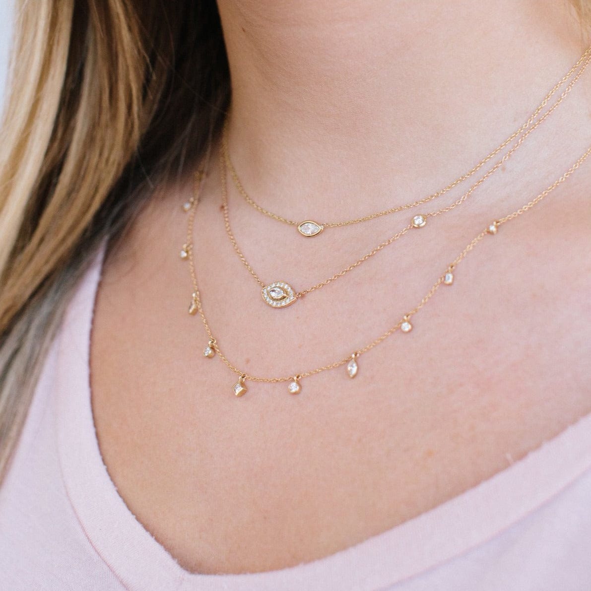 14K Yellow Gold Marquise Diamond Necklace
