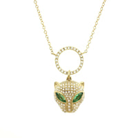 14K Yellow Gold Panther Diamond and Emerald Necklace