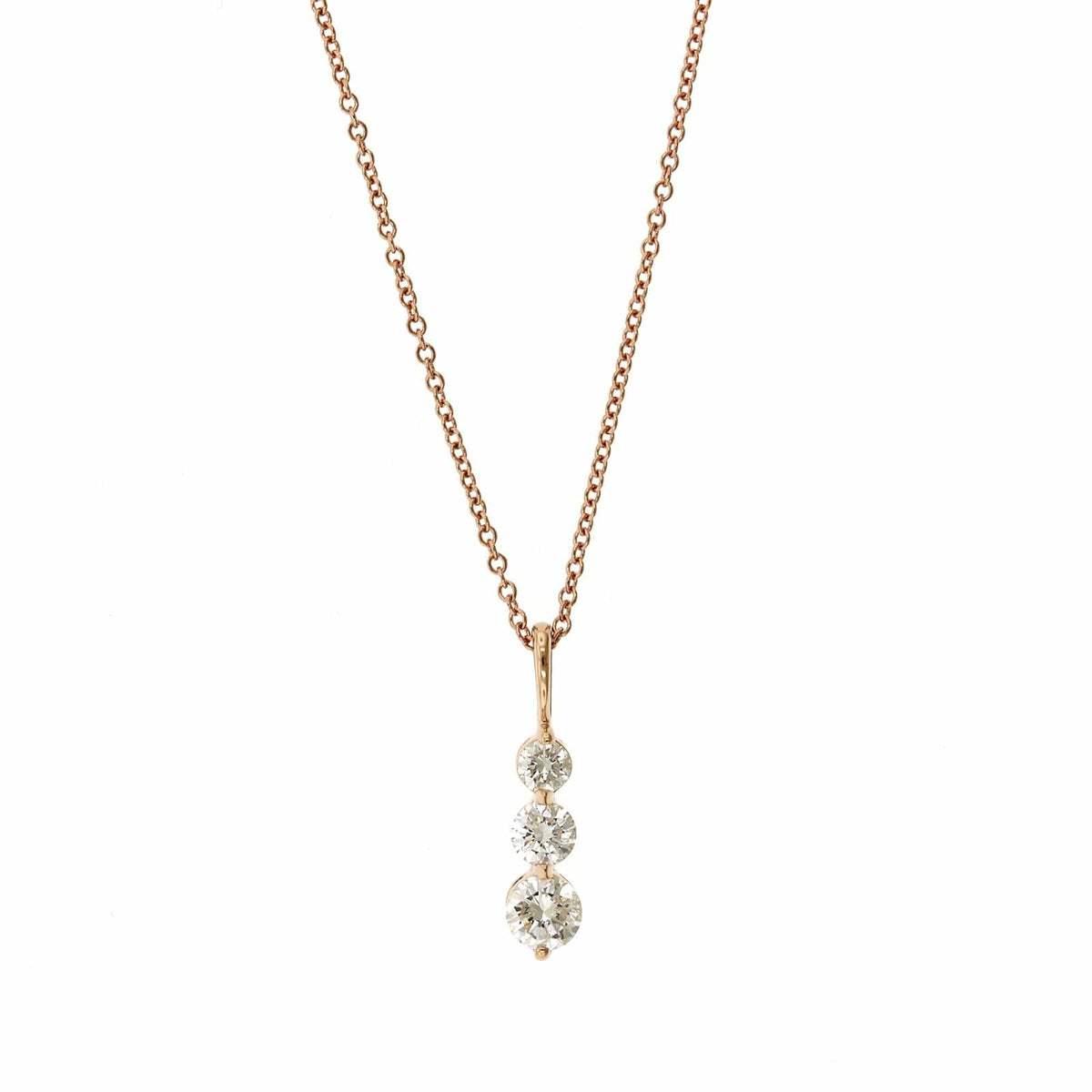 14K Rose Gold 3 Stone Graduated Diamond Pendant