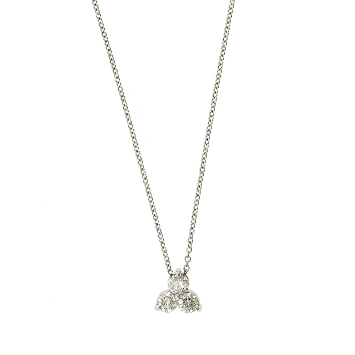 14K White Gold 3 Stone Cluster Diamond Pendant