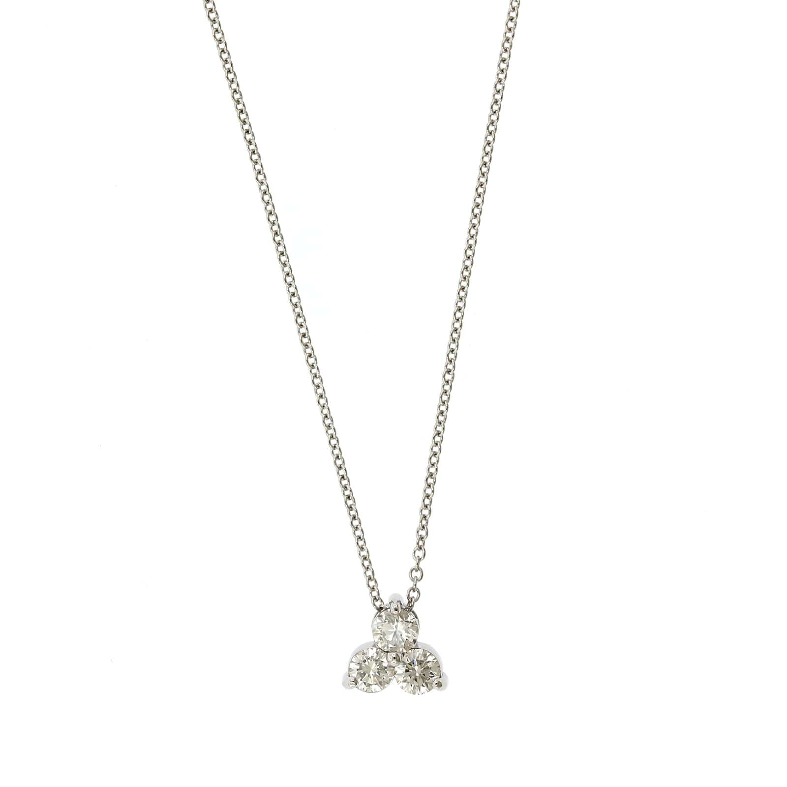 14K White Gold 3 Stone Cluster Diamond Pendant