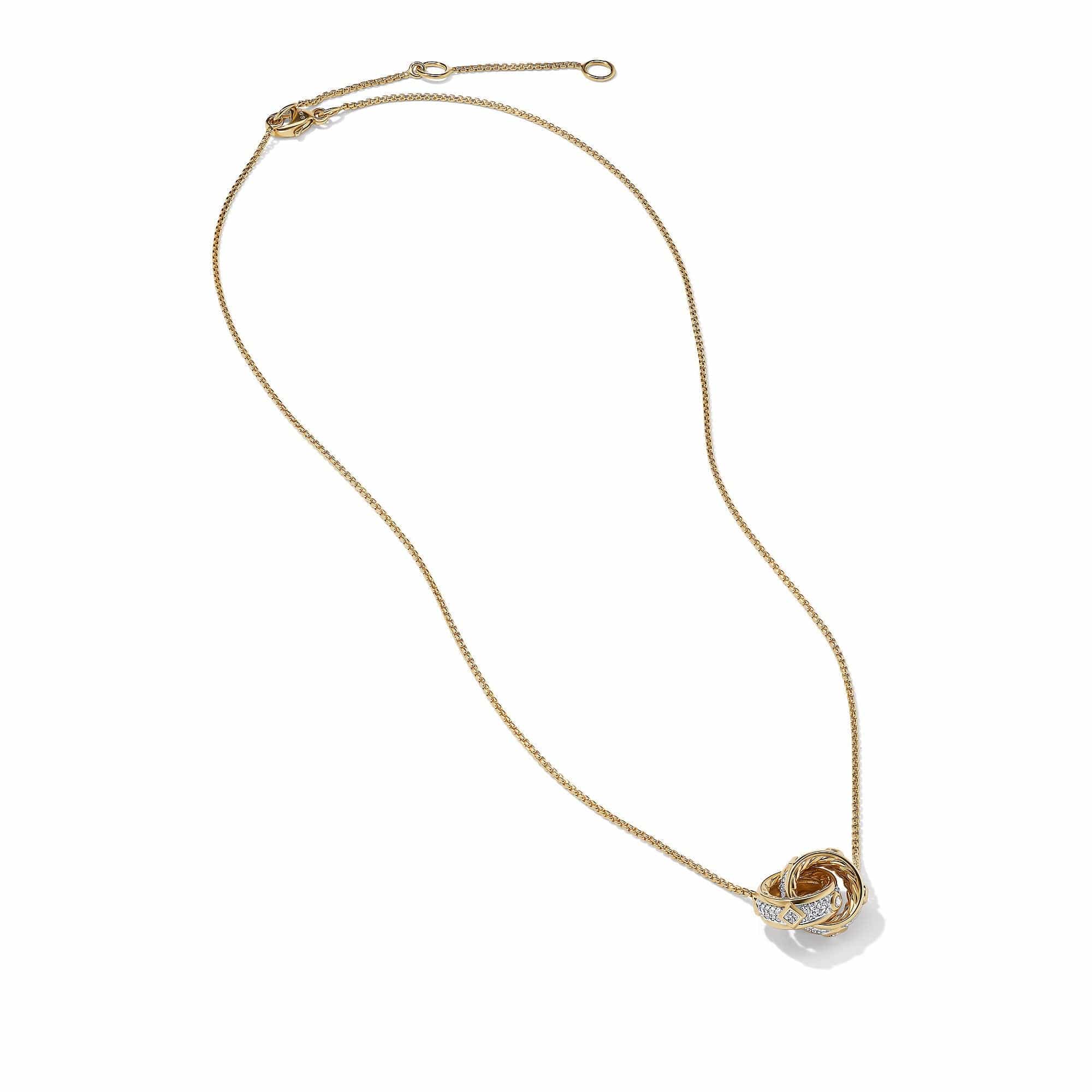 Modern Renaissance Double Pendant Necklace in 18K Yellow Gold with Full Pavé Diamonds, Yellow Gold, Long's Jewelers