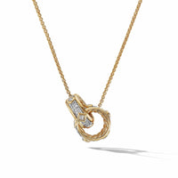 Modern Renaissance Double Pendant Necklace in 18K Yellow Gold with Full Pavé Diamonds, Yellow Gold, Long's Jewelers
