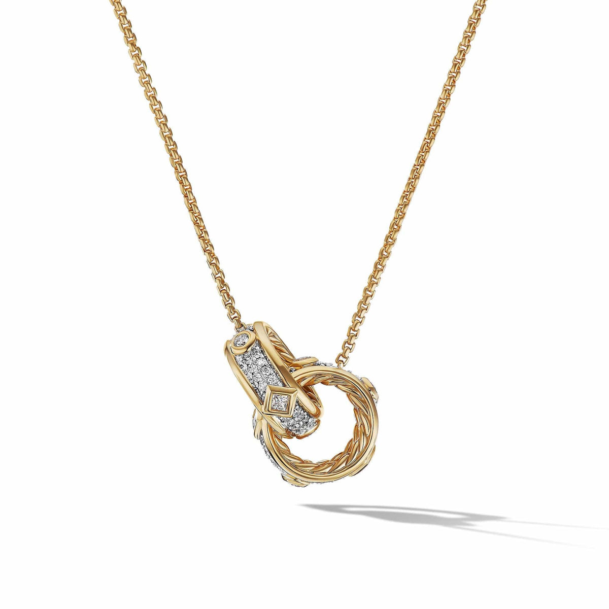 Modern Renaissance Double Pendant Necklace in 18K Yellow Gold with Full Pavé Diamonds, Yellow Gold, Long's Jewelers